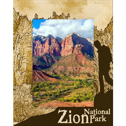 Zion National Park with Hiker Laser Engraved Wood Picture Frame Portrait 3x5
