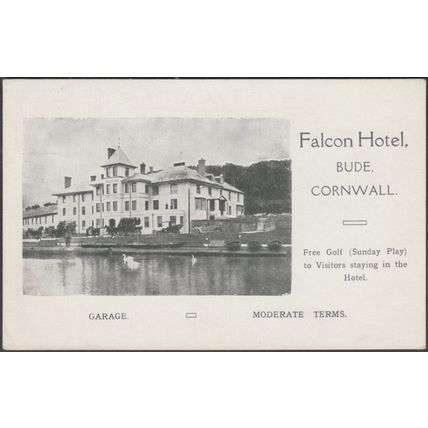 Falcon Hotel, Bude, Cornwall, c.1920s - Advertising Postcard