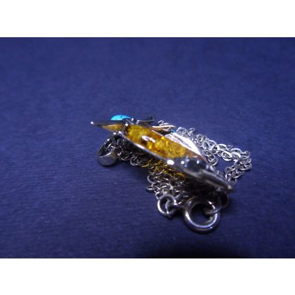 Amber and Turquoise 925 Silver Kingfisher Pendant