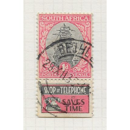 AFRICA SOUTH 1936 ADVERT SHOP BY TELEPHONE SAVE TIME SELVEDGE 1d SHIP USED