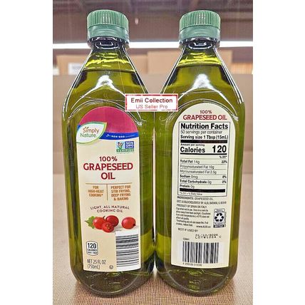 Simply Nature NON-GMO Grapeseed Oil 25fl oz 750ml (2 Bottles)