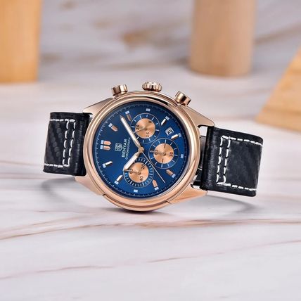 NEW BENYAR (PAGANI) Blue Chronograph Face Date Black Genuine Leather Strap Watch