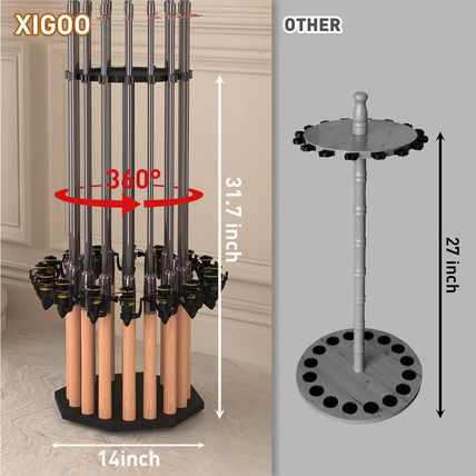 Fishing Rod Holder Wood, Holds up to 16 Rods or Combos, 360° Spinning Fishing Po