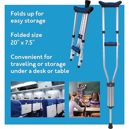 Carex Folding Aluminum under Arm Crutches for Adults 4'11" to 6'1", 2 Lightweigh