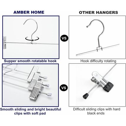Amber Home 50 Pack Metal Pants Hangers with Clips, Heavy Duty Metal Skirt Hanger