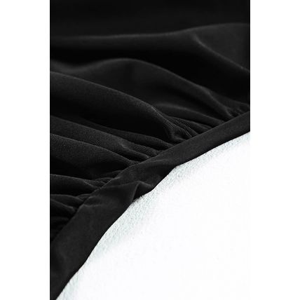 Black Solid Square Neck Sleeveless Tankini Swimsuit