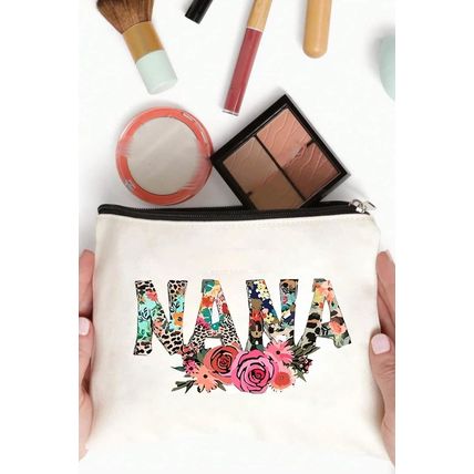 White Leopard Flower NANA Print Cosmetic Bag