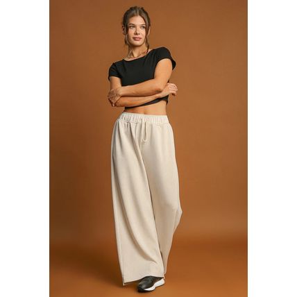 Apricot Loop Drawstring Casual Wide Leg Pants
