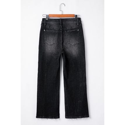 Carbon Grey Mineral Wash Raw Hem High Waist Flared Jeans