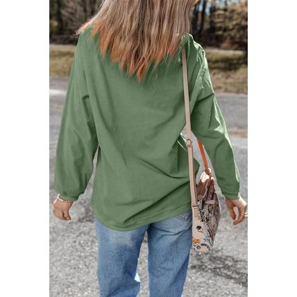 Grass Green Ribbed Four Leaf Clover Graphic St. Patricks Pullover Sweatshirt