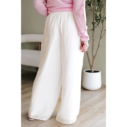 White Casual Tie Waist Pleated Wide Leg Pants