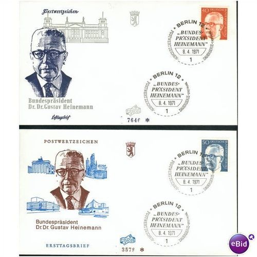 Germany FDC 1971 - SG B351 - B357/8 - B360/1 - Bundes Prasident Gustav Heinemann