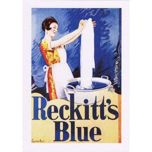 Postcard Poster Advert Art Reckitt's Blue Washing White Lady Apron Barribal 1925