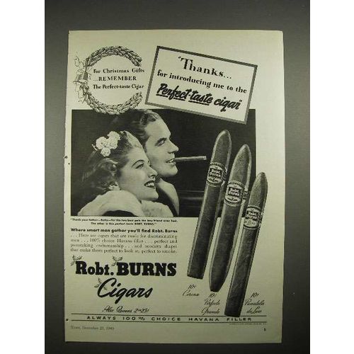 1940 Robt. Burns Cigar Ad - Corona, Perfecto Grande +