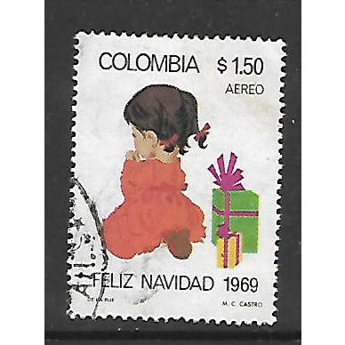 COLOMBIA 1969 AIR CHRISTMAS $1.50 CHILD WITH CHRISTMAS PRESENTS SG1254 FINE USED
