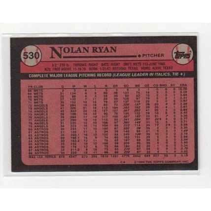 1989 Topps Nolan Ryan baseball card #530 - HOF- Astros