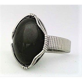 Black Onyx Stainless Steel Adjustable Wire Wrap Gemstone Ring 8