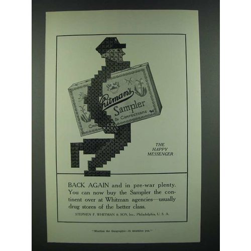 1919 Whitman's Sampler Chocolates Ad - Back Again in Pre-War Plenty