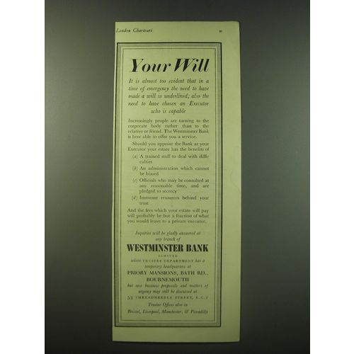 1940 Westminster Bank Ad - Your Will