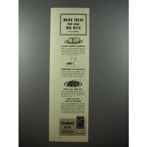1941 Lindsay Ripe Olives Ad - Menu Ideas