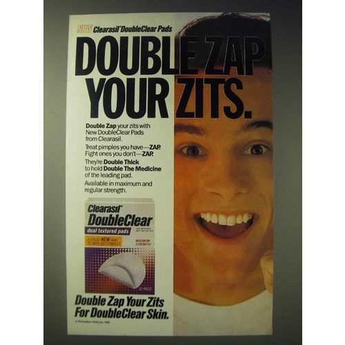 1989 Clearasil DoubleClear Pads Ad - Double Zap your Zits