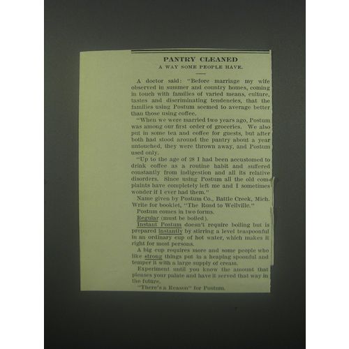 1913 Postum Drink Ad - Pantry cleaned