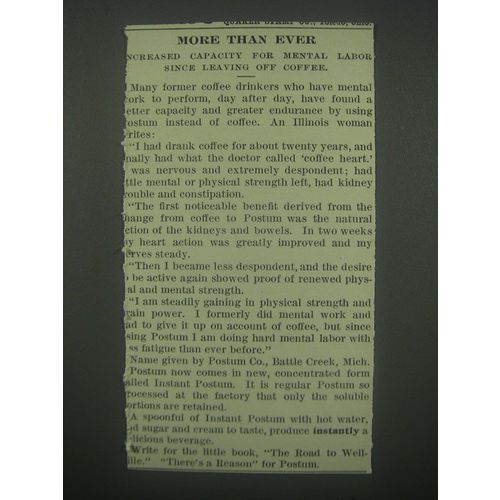 1913 Postum DRink Ad - More than ever