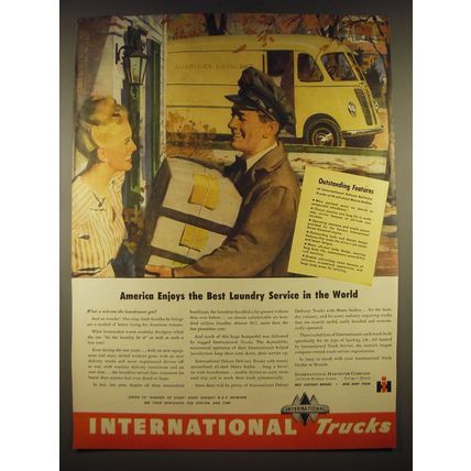 1945 International Trucks Ad - America enjoys the best laundry service