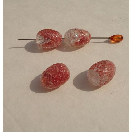 4 Egg Shape Crackle Glass Givre Beads 20x15mm Rusty Red Vintage bd097