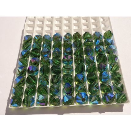 12 Vintage Swarovski 5101 8mm Green Tourmaline Crystal Beads Austria Faceted 110
