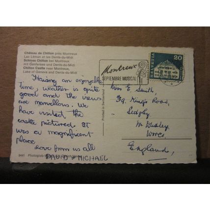 CHILLON CASTLE, MONTREUX, SWITZERLAND used postcard 1989 pm #