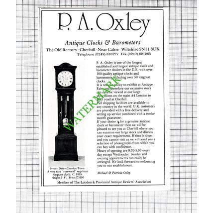 P A Oxley Clock Dealers Cherhill Wiltshire Small Advert - 1991 Cutting