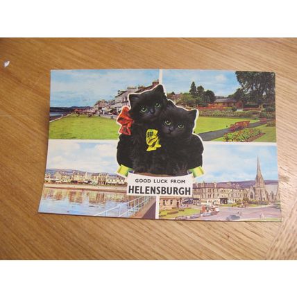 1970s Postcard - Good Luck / Lucky Black Cat @ Helensburgh, Firth of Clyde