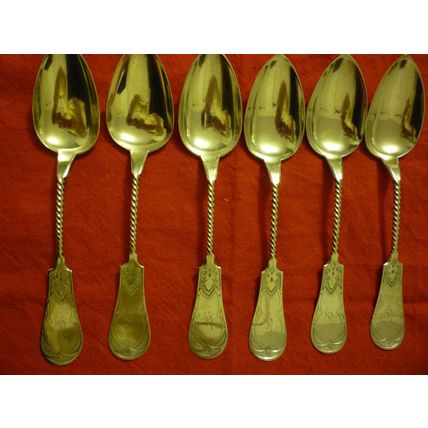 SET OF 6 STERLING SILVER TWISTED STEM SOUP SPOONS SEYMOUR CONNECTICUT