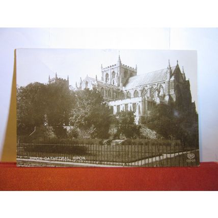 RIPON CATHEDRAL, YORKSHIRE. used antique postcard RP from soldier, salisbury =