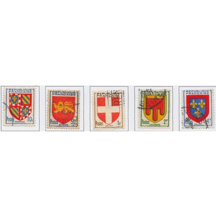 FRANCE 1949 USED COAT OF ARMS SET ANJOU SAVOIE GUYENNE AUVERGNE BOURGOGNE