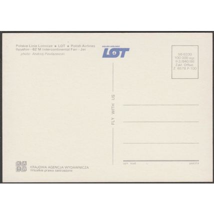 Polskie Linie Lotnicze LOT Ilyushin IL-62M, c.1980s - LOT Postcard
