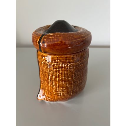 JAPANESE CERAMIC COFFEE JAR - BROWN HESSIAN SACK EFFECT
