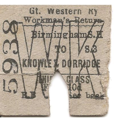 G.W.R. Edmondson Ticket - Birmingham Snow Hill to Knowle & Dorridge