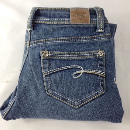 Justice Jeans Girls Distressed Straight Leg Blue Jeans Size 7R
