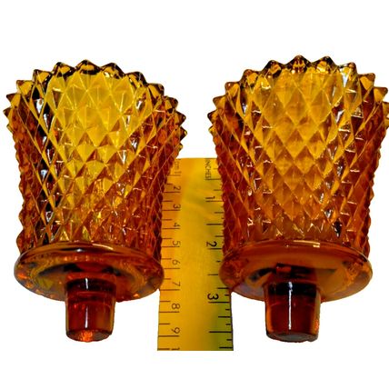 Vintage Pair of Home Interior Diamond Amber Harvest Gold Peg Votives