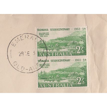 AUSTRALIA cover Postmarked Emerald, Queensland., 2 x 2/. stamps -to USA