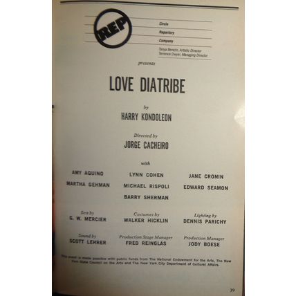 Love Diatribe - Playbill - December 1990 - Circle Repertory Theatre Co.