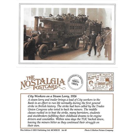 Postcard Steam Lorry William Hampton General Strike 1926 London City Workers