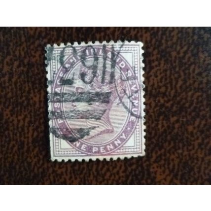 1881 GB Queen Victoria SG172 1d lilac used stamp Reigate 637 duplex numeral