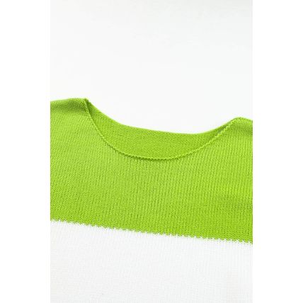 Green Plus Size Color Block Patchwork Sweater