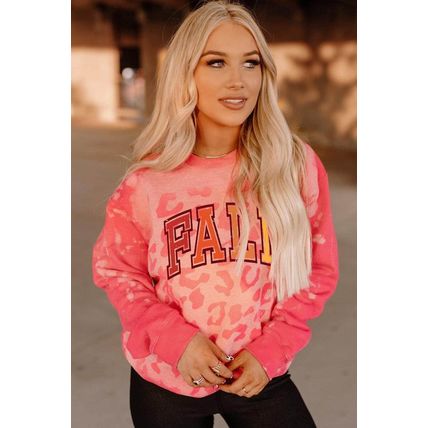 Pink FALL Leopard Print Long Sleeve Pullover Sweatshirt