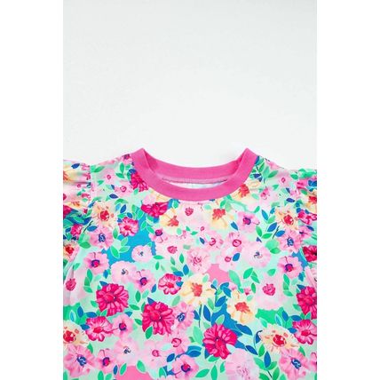 Multicolour Floral Print Flutter Sleeve Ruffled Mini Dress