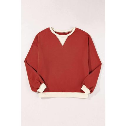 Red Clay Color Block Patch Drop Shoulder Oversized Sweatshirt
