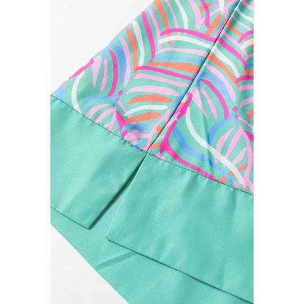 Green Abstract Print Split Neck Bracelet Sleeve Shift Dress